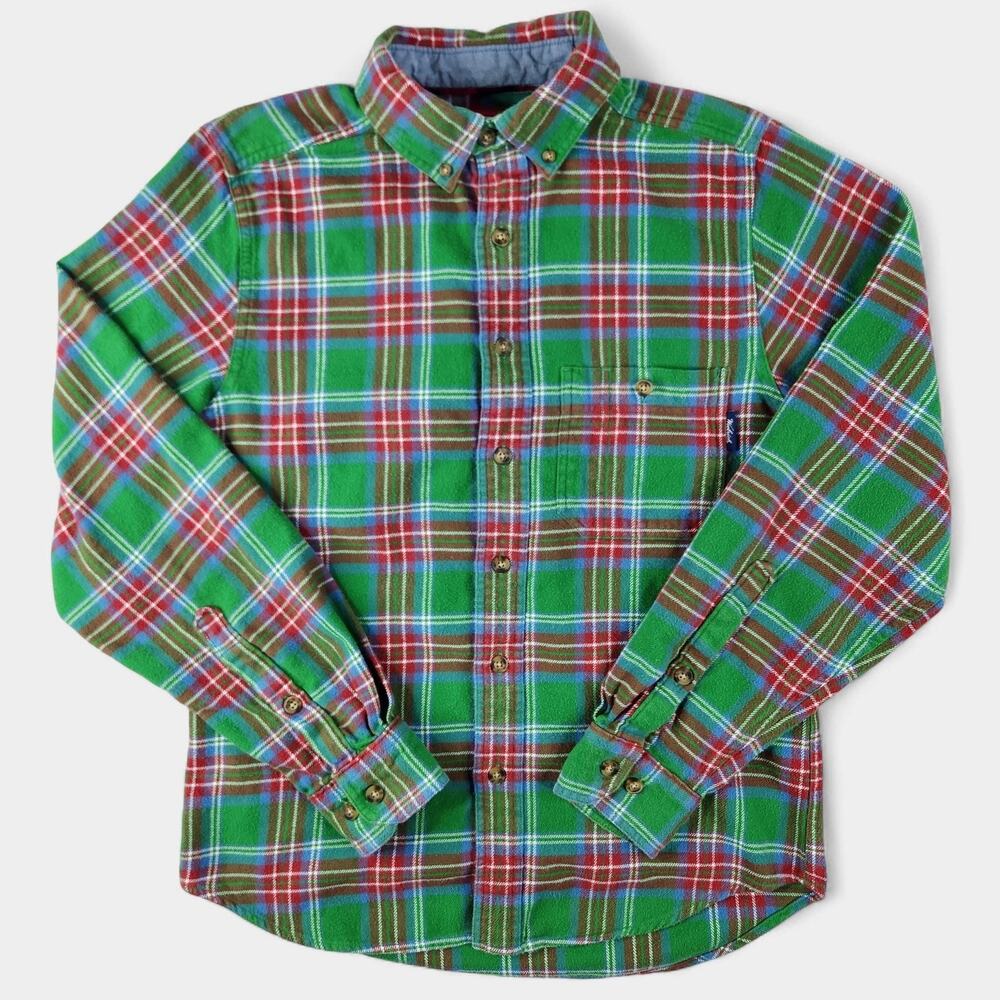 Woolrich x Dogfish Head Shirt Mens Small Green Plaid Flannel Button Down Collar